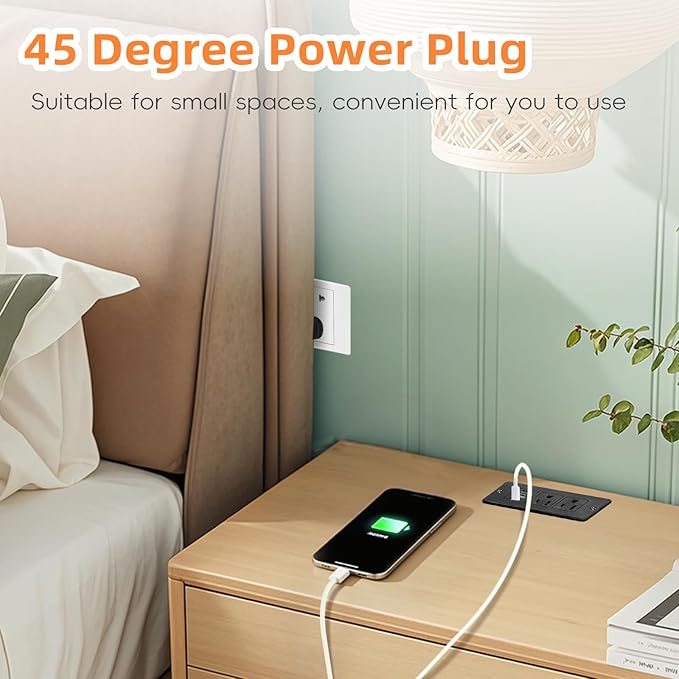 Recessed Power Strip USB, 20W Fast Charging Furniture Outlet - 2 AC & 3 USB (2 USB-C + 1 USB-A) for Desk, Bedside, Drawer, Conference Table - Space-Saving, Easy Install, 6FT Cord, Black