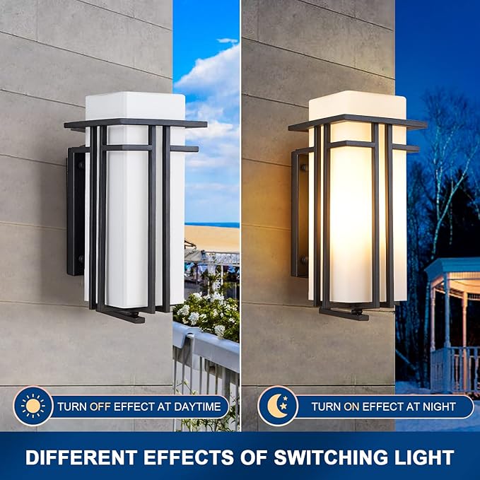 EERU Large Outdoor Wall Lights 15.35" H x 6.7" W, Waterproof Wall Lantern Exterior Light Fixture for Entryways Yards Garage Front Porch, Metal Frame with Frosted Glass, Black (Large)