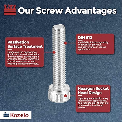 Kozelo 25pcs Socket Head Cap Screws - [M5-0.8 x 40mm] 304 Stainless Steel Allen Socket Drive for Electrical Motor 3D Printing Fan Engine Replacement Use, Silver