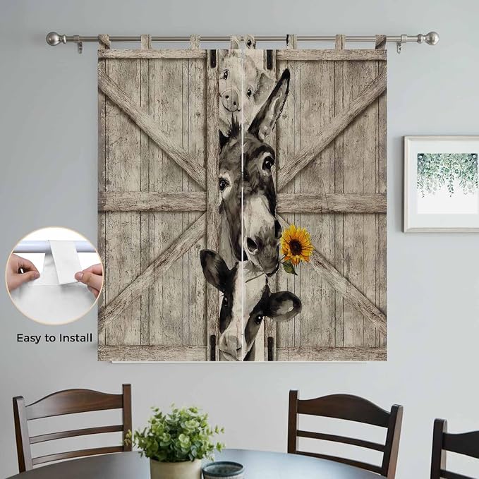 Funny Farm Animals Bedroom Curtains 72 Inch Length, Window Curtains Tab Top - Image 4