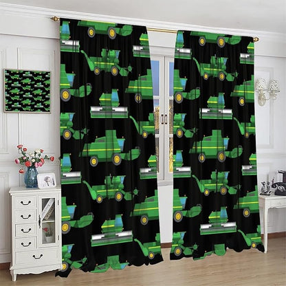Kids Agriculture Machine Window Curtains, Farm Equipment Tractors Transport - Image 3
