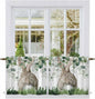 Easter Tier Curtains, Country Rabbit Botanical Leaves Wooden Grain Light by Unknown