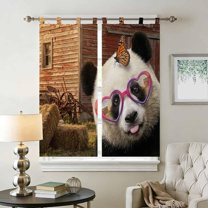 Farm Panda Bathroom Curtains 63 Inch Length, Window Curtains Tab Top, Farmhouse - Image 2