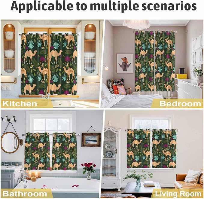 2 Panel Kitchen Cafe Curtains, Retro Desert Camel Sunlight Filtering Nature Air - Image 6
