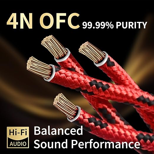 12 AWG 2Pack Audiophile Speaker Cable – Speaker Wire with Banana Plugs,4N OFC Core,Nylon Braid,Audio Wire,Compatible with Amplifier,Speakers,AV Receiver& Home Theater(6.56ft/2m)