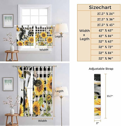 Retro Sunflowers Kitchen Curtains 36 Inch Length, Small Window Curtains Tab Top - Image 8