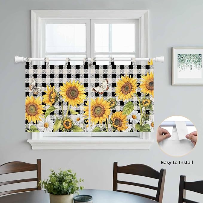 Sunflowers Kitchen Curtains 36 Inch Length, Small Window Curtains Tab Top - Image 4