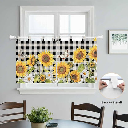 Sunflowers Kitchen Curtains 24 Inch Length, Small Window Curtains Tab Top - Image 4
