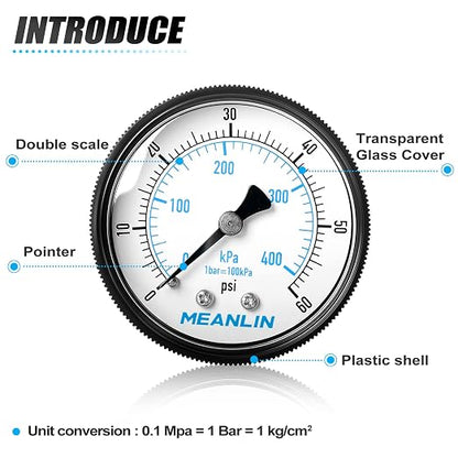 MEANLIN MEASURE 1/4" NPT 0-60Psi Swimming Pool Water Pressure Gauge 2" FACE DIAL - Image 4