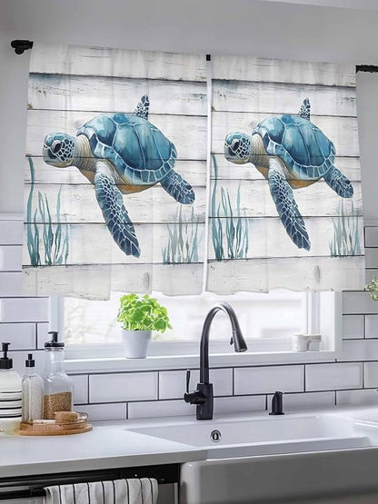 Sheer Curtains 54 Inch Length, Sea Turtle Blue Semi Sheer Curtains Light - Image 5