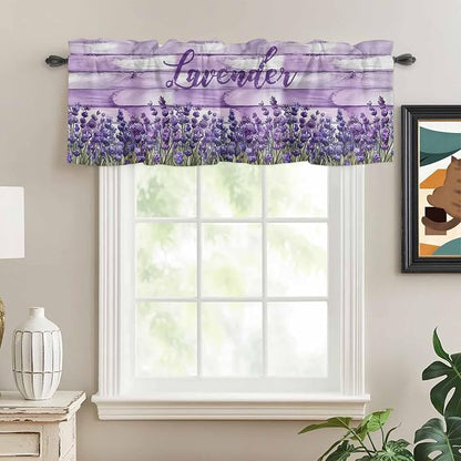 Kitchen Valances for Window, Retro Lavender on Farm Wood Grain Light Filtering - Image 2