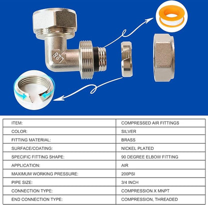 3/4 Inch Brass-Nickel Plated Elbow Fittings, Air Hose Fittings - Image 2