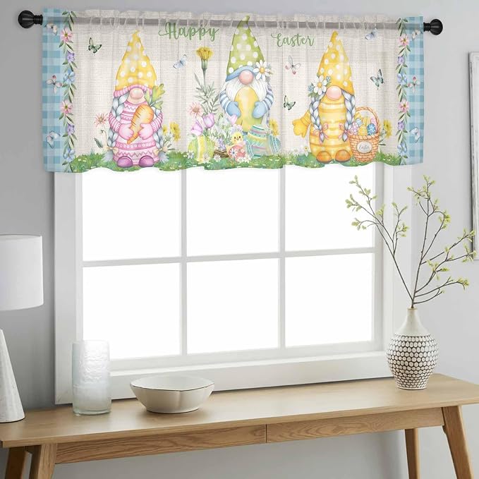 Easter Sheer Valances for Windows 54"x18", Light Filtering Kitchen Curtains - Image 2