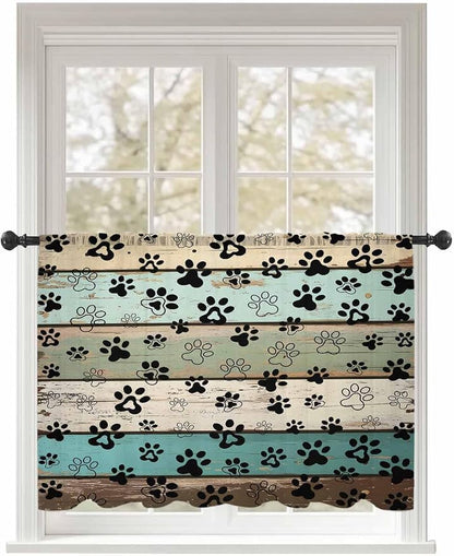 Sheer Curtains 45 Inch Length, Sage Green Brown Paw Prints Semi Sheer Curtains by Unknown