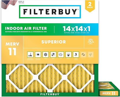Filterbuy 14x14x1 Air Filter MERV 11 Superior Pet & Allergy Defense, by Filterbuy