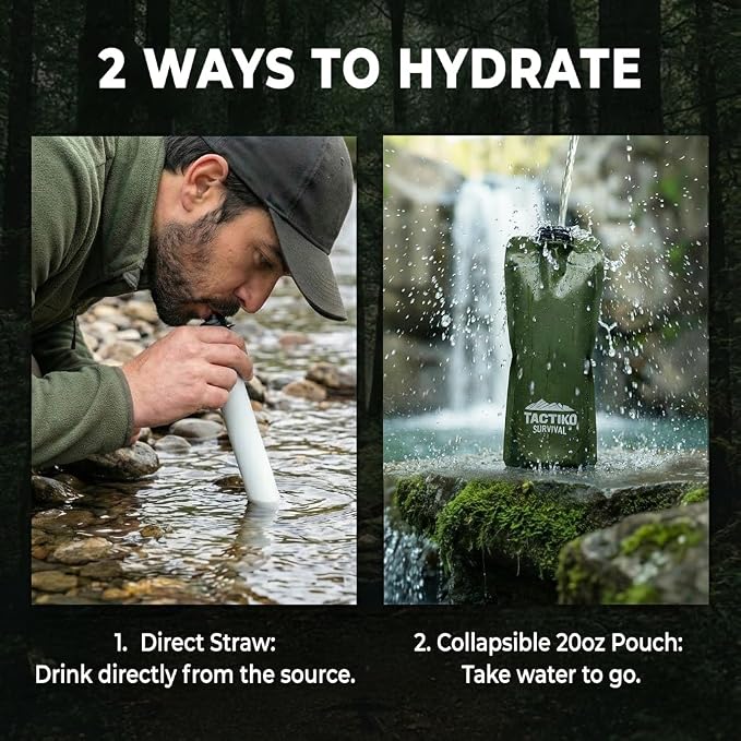 2-Pack Tactiko Survival 20oz/600ml Filtered Water Bottle Kit - Image 5