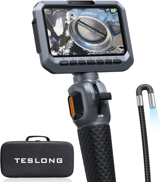 Teslong Two-Way Articulating Borescope, 5.5mm Slim Probe, 5.0'' Industrial Endoscope with Light, 5FT Flexible Snake Scope for Automotive, HVAC & Mechanics