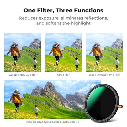 K&F CONCEPT 46mm Black Diffusion Mist Effect 1/4 & Variable ND2-32 & Circular - Image 3