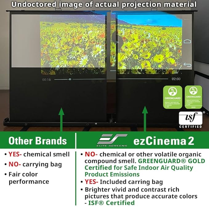 Elite Screens ezCinema 2, 110-inch 16:10 Portable Manual Floor Pull Up Scissor Back Projector Screen, Home Office Classroom Front Projection Carrying Bag, US Based Company 2-YEAR WARRANTY, F110NWX2