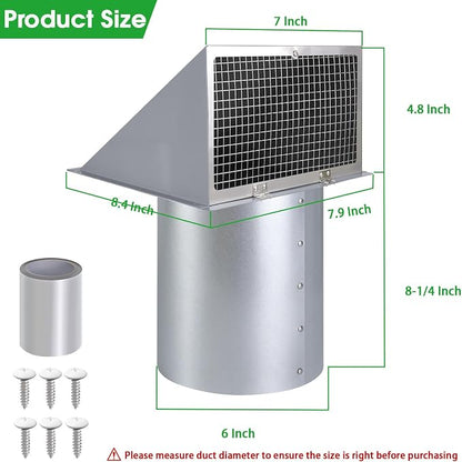 6 Inch Hooded Wall Vent with Screen and Damper, 6 Inch Exhaust Vent Cover Cap - Image 2