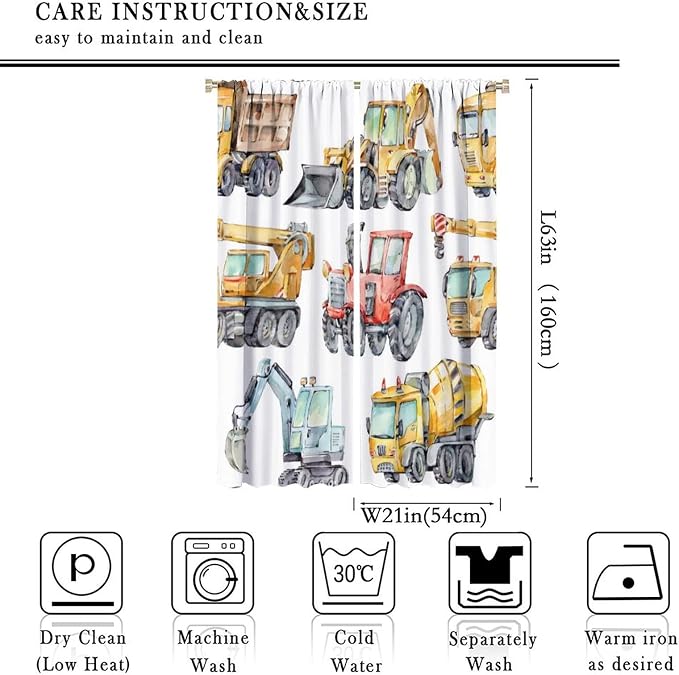 Kids Excavator Curtains, Retro Truck Tractor Machinery Construction Vehicle - Image 4