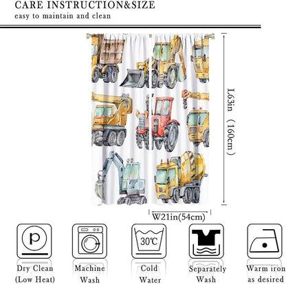 Kids Excavator Curtains, Retro Truck Tractor Machinery Construction Vehicle - Image 4