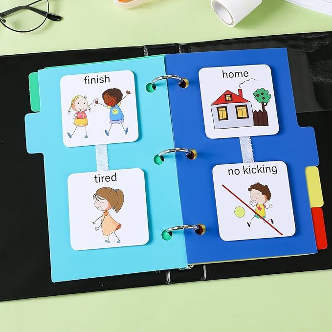 981 Pcs Communication Book Set, Small Tools for Visual Schedule Picture Cards Include 3 Ring Binder 20 Dividers 960 Hook Loop Strips Dots for Kids Autism ADHD Language Learning