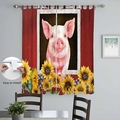 Pigs Sunflowers Living Room Curtains 84 Inch Length, Window Curtains Tab Top - Image 4