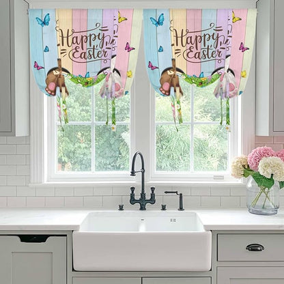 Tie Up Curtains, Happy Easter Rabbit Butt Egg on Daisy Leaf Adjustable Rod - Image 5