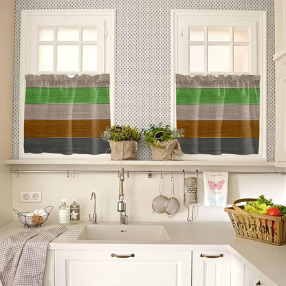 Farm Gray Green Brown Wood Grain Window Valance Curtains, Rustic Wooden Plank - Image 3