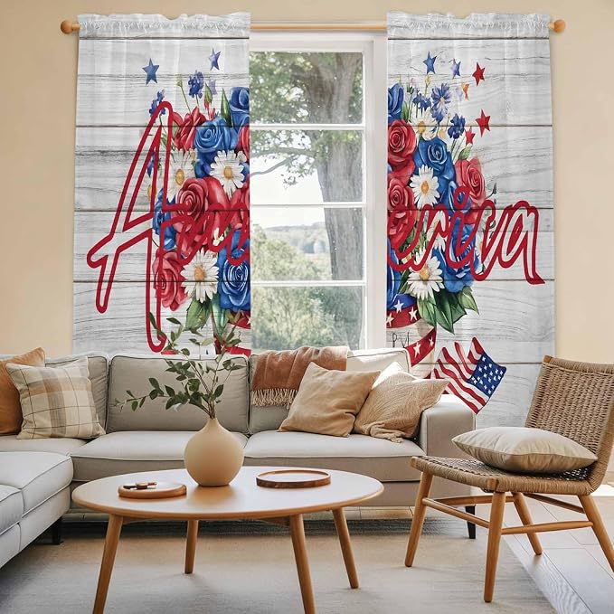 Independence Day Window Curtains 72 Inch Long 2 Panel Set, Rod Pocket Long - Image 3