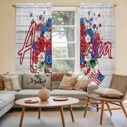 Independence Day Window Curtains 72 Inch Long 2 Panel Set, Rod Pocket Long - Image 3