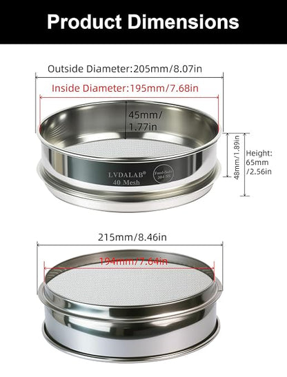 All 304 Stainless Steel 40 Mesh Test Sieve, 8 Inch/20cm Diameter, Lab Sifter & - Image 5