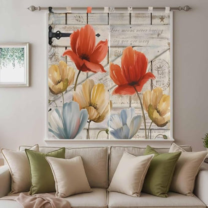 Retro Floral Bedroom Curtains 72 Inch Length, Window Curtains Tab Top - Image 9
