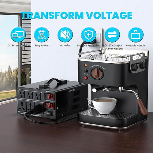 3000W Voltage Converter Transformer(110V to 220V or 220V to 110V) Step Up/Down Converter 110/120 Volt - 220/240 Volt w/US Power Cord,Circuit Breaker Protection, LCD Screen Display