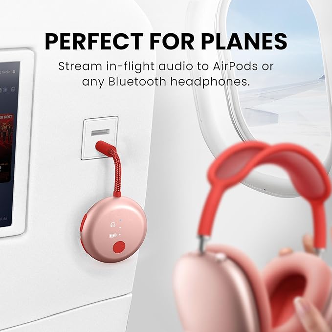 Avantree SoundJet R1 – 25Hr Airplane Bluetooth Adapter for All AirPods (Pro/Max) with Qualcomm Chipset & aptX Adaptive, Wireless Audio Transmitter for Flight Travel, Works with Bose & Other Headphones