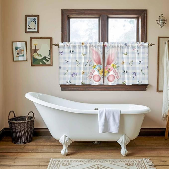 Easter Kitchen Tier Curtains 36 Inch Long 2 Panel Set, Rod Pocket Half Window - Image 5