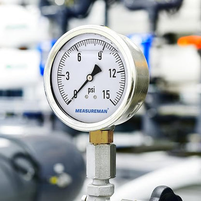 MEASUREMAN Glycerin Filled Plumbing Pressure Gauge 0-15psi Stainless Steel Case - Image 8
