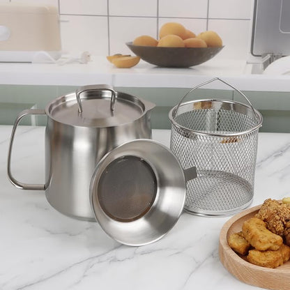 50oz 304 Stainless Steel Oil Filter Pot, Heavy Duty Bacon Grease Container & - Image 9