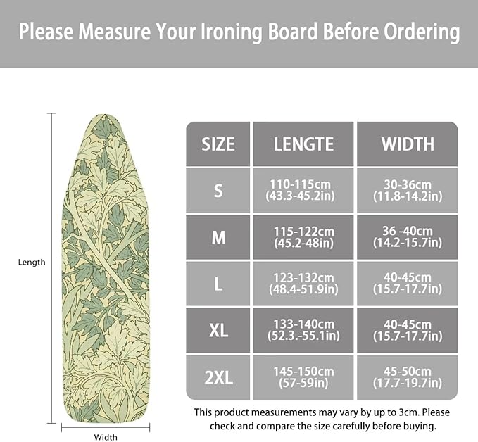 ZCFYGDX Ironing Board Decor Covers (17 x 49 in) Hook & Loop Elastic Edge Easy to Install, Scorch Resistant,Lightweight & Breathable Anti-Slip & Wear-Resistant William Morris Prints Size-M