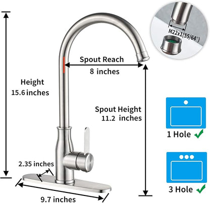 Single Handle Kitchen Faucet Stainless Steel Brushed Nickel，Modern High Arc - Image 4