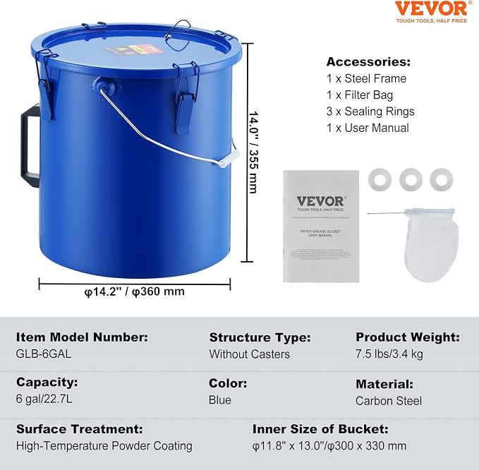 VEVOR Fryer Grease Bucket - 6 Gal Carbon Steel Oil Disposal Caddy - Image 7