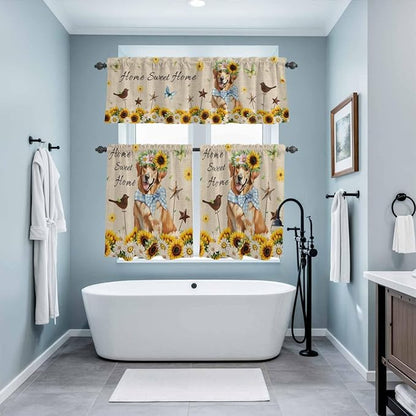 Kitchen Curtains Tiers and Valance Set of 3, Sunflowers Dog Light Filtering - Image 9