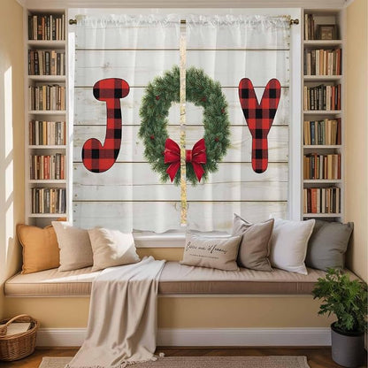 Christmas Wreaths Window Curtains 63 Inch Long 2 Panel Set, Rod Pocket Bedroom - Image 3