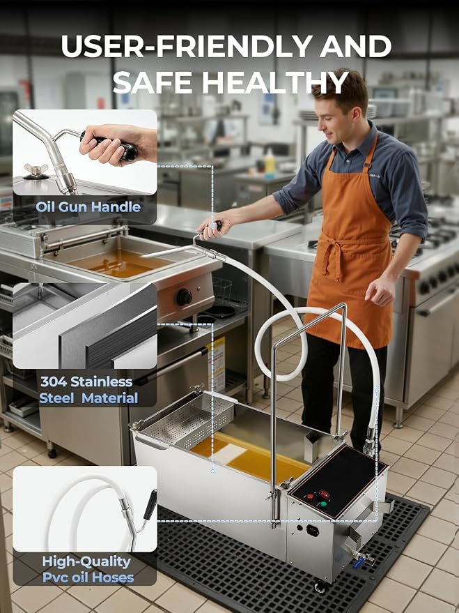 Mobile Fryer Oil Filter Machine, 55L/14.5GAL Fryer Filter Machine, Stainless - Image 6