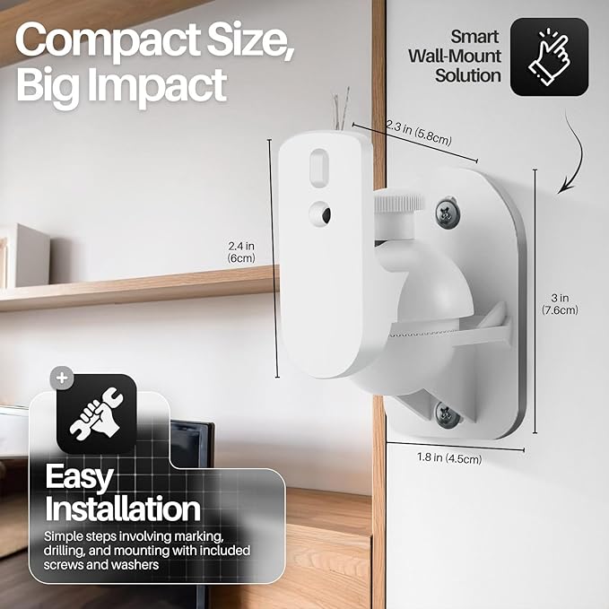 TNP Universal Satellite Speaker Wall Mount Bracket Ceiling Mount Clamp with Adjustable Swivel and Tilt Angle Rotation for Home Theater Surround Sound System Satellite Speakers - 4 Pack, White