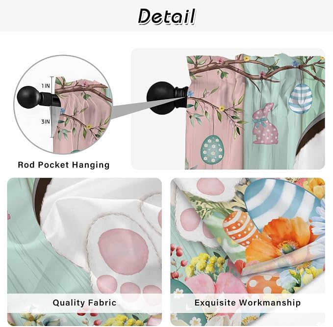 Easter Kitchen Tier Curtains 24 Inch Long 2 Panel Set, Rod Pocket Cafe Small - Image 9