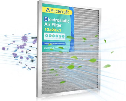 12x24x1 Electrostatic Air Filter, Washable & Reusable Aluminum AC/HVAC Furnace by Accecraft