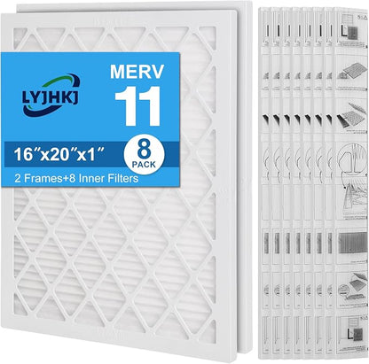 16x20x1 MERV 11 Air Filter, Quality AC/HVAC Furnace Filter，2 Reusable ABS Frame by LYJHKJ
