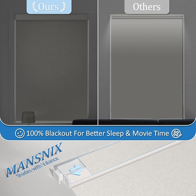 MANSNIX Smart Motorized Blinds with Remote, Cordless No-Drill Automatic Roller Shades, Blackout Electric Blind for Windows, Linen Stone, 33 x 72